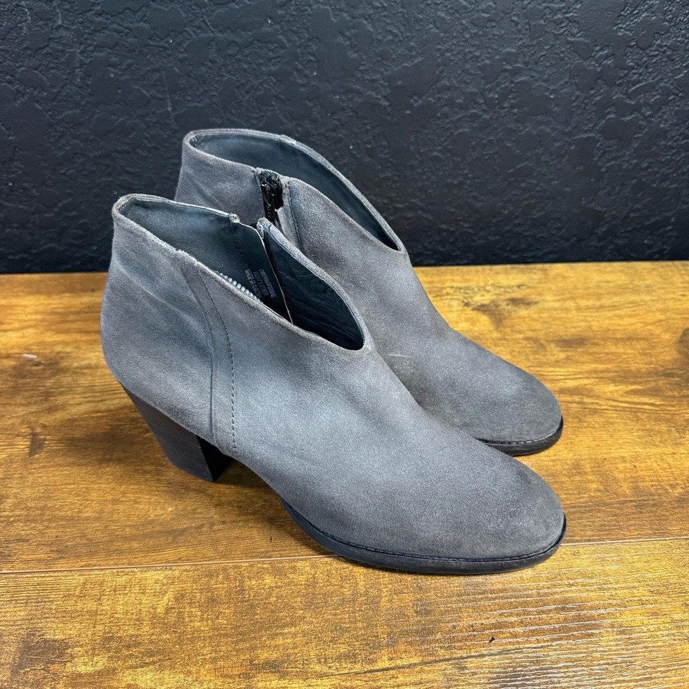 Paul Green Grey Suede Ankle Boots Block Heel Zip Women 7.5